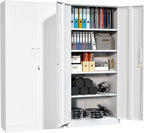 Superday Metal Garage Storage Cabinet with Lock, 71" H Lockable Storage Cabinets with Doors and 4 Adjustable Shelves, Locking Cabinet for Office, Home, Garage, Gym, School (White)