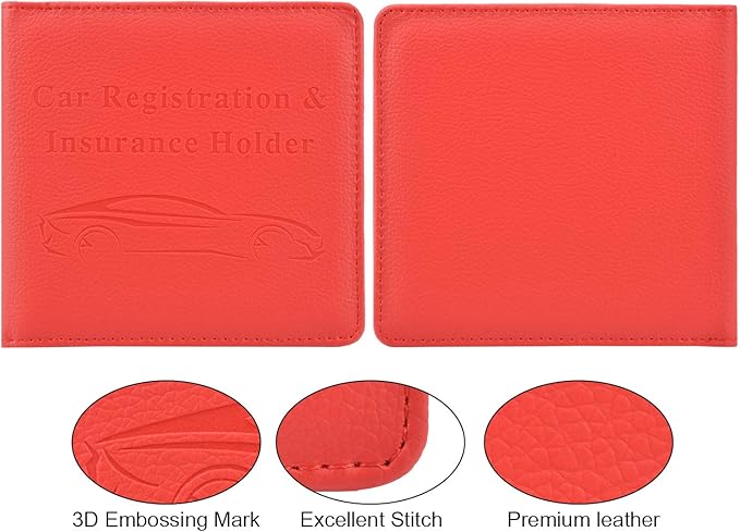 Cacturism Car Registration and Insurance Holder, Vehicle Glove Box Car Organizer Men Women Wallet Accessories Case for Cards, Essential Document, Driver License, Red