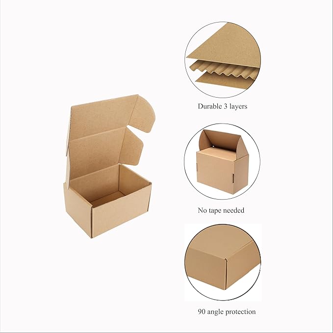 Shipping Boxes Corrugated Cardboard Mailer Boxes Literature Mailer for Packaging Small Business Craft Gifts Giving Products (Brown,6x4x3)