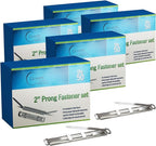 OLYMPX 250 Pcs of 2? Capacity Premium Metal Prong Paper Fastener Complete Set, 2.75 Inch Base with Standard 2-Hole Punch Compressor for Paper File Folder, Pack of 5 Boxes, 50 per Box