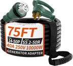40 Amp Generator Cord, 75FT 40 Amp RV Extension Cord with Twist Lock, Generator Cable 40A 4 Prong, NEMA 14-50P to SS2-50R Heavy Duty STW Wire for RV Camper & House