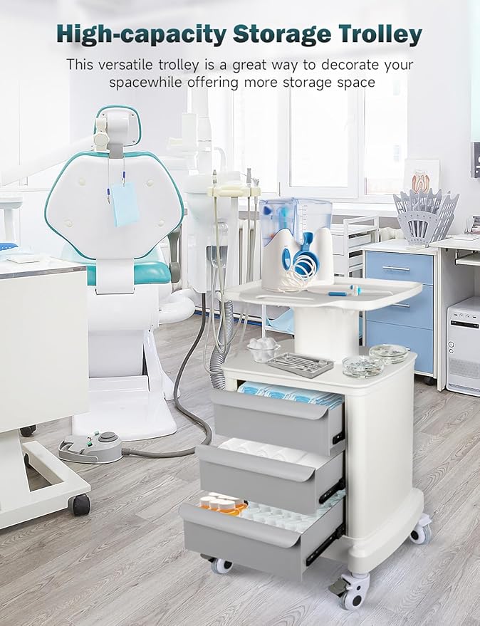 Mobile Trolley Cart for Portable Ultrasound Imaging Scanner Vehicle Trolley Beauty Storage Cart 115 LBS Load with 3 Drawers 4 Wheels for Hospital Office Bedroom Clinic