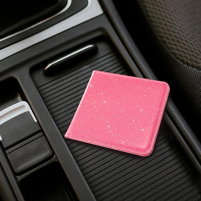 CoBak Car Registration and Insurance Holder - Small and Lightweight Vehicle Glove Box Car Organizer, Auto Truck Comparment Accessories Case for Essential Document, Driver License (Glitter Rosy)