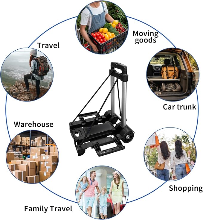 Aluminum Folding Hand Trucks,Small Folding Hand Truck Dolly with 2 Wheels,Collapsible Cart Portable Dolly,Lightweight Travel Hand Truck/Heavy Duty Moving Dolly for Airport Travel Moving Use