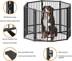 Full Metal Freestanding Dog Gate with Door, 32''Height Foldable Pet Dog Fence for Indoor & Outdoor, 8 Panels Extra Wide Free Standing TallDog Gates for Doorways,House,Stairs,Porch,Deck,Yard