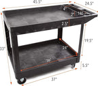 Tubstr Extra Large Two-Shelf Utility Cart with Wheels | 500 lb. Capacity Rolling Utility & Tool Cart for Warehouses, Industrial Settings, Auto Garages, & More (Black, 45.5 x 24.5)