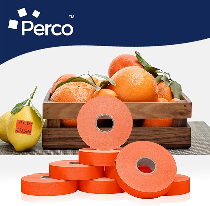 Perco Fluorescent Red Pricing Labels for Monarch 1136 Price Gun - 8 Rolls, 14,000 Pricemarking Labels