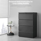 Lateral 4 Drawer File Cabient with Lock, Metal Filing Cabinets for Home Office, Heavty Duty Office Storage Cabinet for A4/Letter/Legal (Matte Black)
