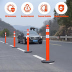 Traffic Delineator Post Cones with Heavy-Duty Octagonal Rubber Base, Channelizer Post Kit for Road Construction Work, Traffic Guidance, Garage Parking, Crowd Control (3, 42")