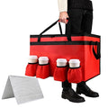 Insulated Food Delivery Bag with 4 Cup Holder and Bottom Support, XX-Large Insulated Grocery Bags Keep Food Hot/Cold, Cooler Bags with Drink Carrier, Food Carrier Catering Bag for Events, Red