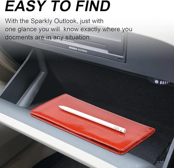 Cacturism Car Registration and Insurance Holder, Vehicle Glove Box Car Organizer Men Women Wallet Accessories Case with Magnetic Shut for Cards, Essential Document, Driver License, Bling Red