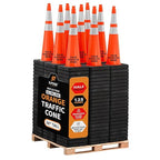 Xpose Safety 36 Inch Orange Traffic Cones Heavy Duty 12lb 6" & 4" Collar - Bulk Half Pallet 125 Pack - Multipurpose PVC Plastic Safety Cone Parking, Soccer, Caution & Construction - DOT Approved