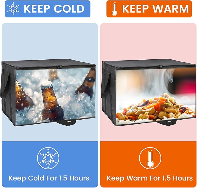 Bodaon 2-Pack Insulated Food Delivery Bag With Hard Bottom, XL Cooler Bags, Rideshare Delivery Bag, grocery bags Cold/Hot Styrofoam Carrier for Travel/Shopping/Catering/Car