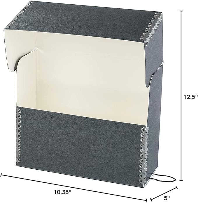Lineco Archival Document Storage Box with Metal Edge, Acid-Free Gray Boxboard, Organize and Store Files, Prints, Photos, Letter-Sized Case 12.5" x 10.5" x 5" Wide, Pack of 2