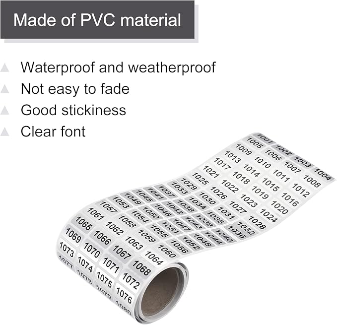 MECCANIXITY 1001 to 2000 Consecutive Number Stickers Inventory Label Black Numbers for Office Warehouse Numbering Classification