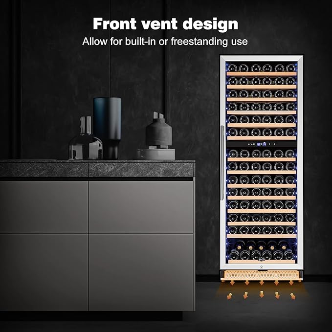Tylza 24 Inch Wine Fridge Dual Zone, 180 Bottles Wine Cooler Refrigerator With Stainless Steel and Professional Compressor, Fast Cooling Low Noise and No Fog Built-in or Freestanding