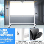 Dry Erase Board with Stand - 72x40 Double Sided Large Standing Whith Board, Mobile Whiteboard on Wheels for Home Classroom Office, Rolling Magnetic Whiteboard Easel for Meeting, Training