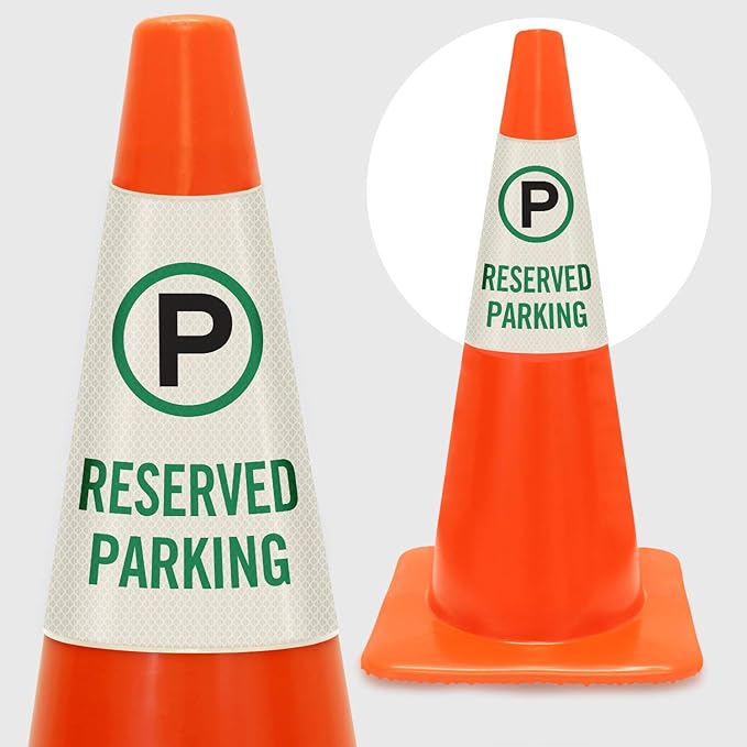 SmartSign “Reserved Parking” Bright Reflective Cone Message Sleeve, Pack of 1 [Cone Not Included]