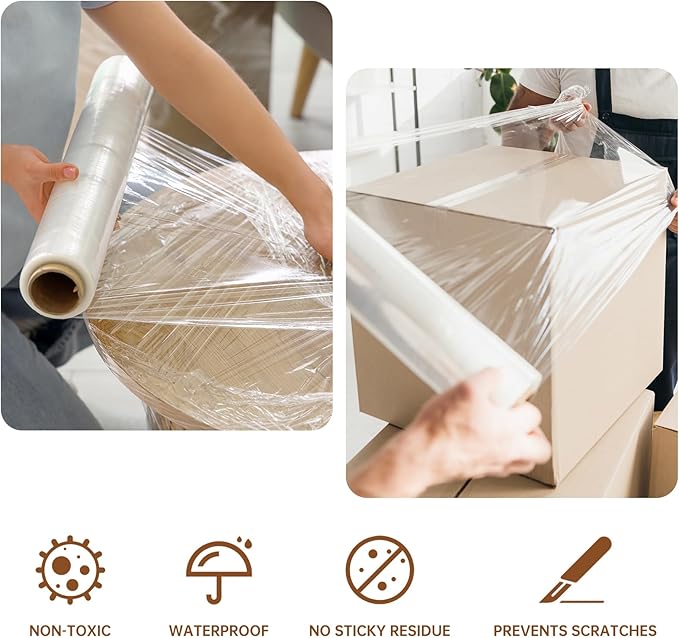 Stretch Wrap Roll 20" x 1,500ft, 80 Gauge – Clear Plastic Wrap for Moving, Packing, Pallet & Furniture – Heavy Duty Shrink Wrap Alternative, Industrial Strength Stretch Film (4 Rolls/Case)