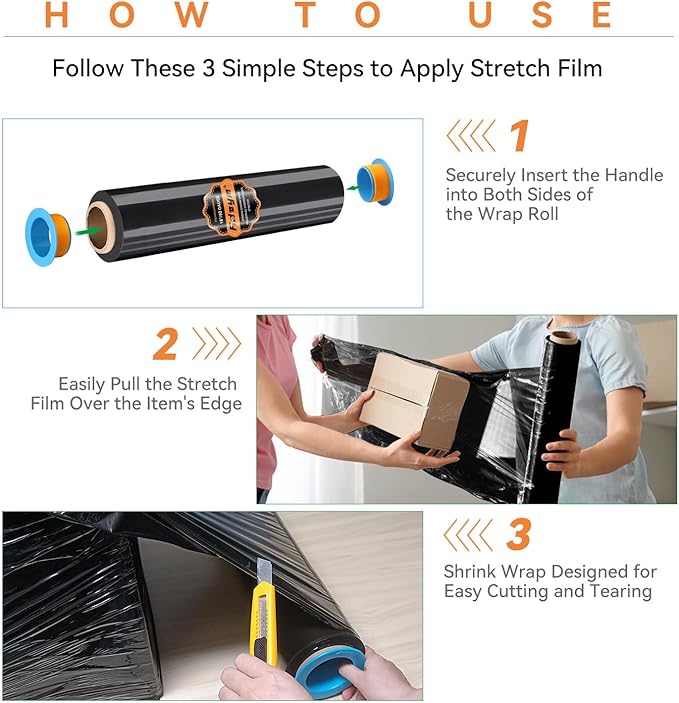 ADAYM 18" x 1500' Stretch/Shrink Wrap Roll - Plastic Wrap for Moving, Heavy Duty 80 Gauge, 600% Stretch for Packing, Pallets, Shipping&Furniture Protection with Handles