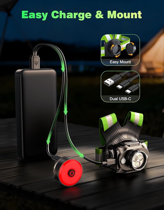 Running Lights for Runners, 500 Lumens Running Light with Rear Light, 45° Adjustable Tilt & IPX4 Waterproof Rechargeable Reflective Vest Gear for Night Walking/Cycling/Jogging/Hiking