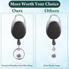 Laumoi Retractable ID Badge Holder Badge Reel with Belt Clip and Key Ring, Name ID Badge Clips Keychain for Office Worker Doctor Nurse Employee (80, Black)