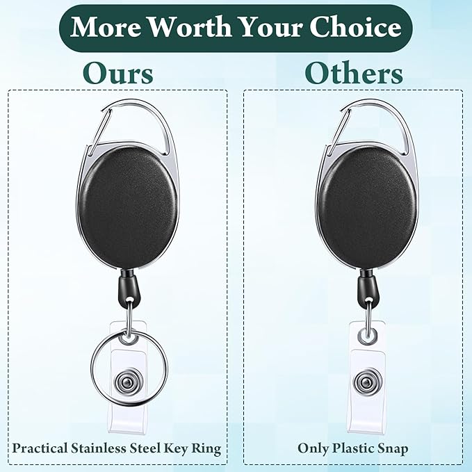 Laumoi Retractable ID Badge Holder Badge Reel with Belt Clip and Key Ring, Name ID Badge Clips Keychain for Office Worker Doctor Nurse Employee (80, Black)