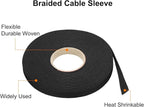 MECCANIXITY Braided Cable Sleeves Heat Shrinkable Fabric Sleeving, 3/8" 60ft Black 2:1 Ratio Heat Shrinkable Cord Protector for Harness Cable, Network Cable Protection, Cable Management