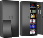 Metal Storage Cabinet with 5 Adjustable Shelves and Pegboard, 71" H×32" W×16" D Garage Storage Cabinet with Lockable Doors for Garage,Office,Home,Gym,School, Lockable File Cabinet, Black