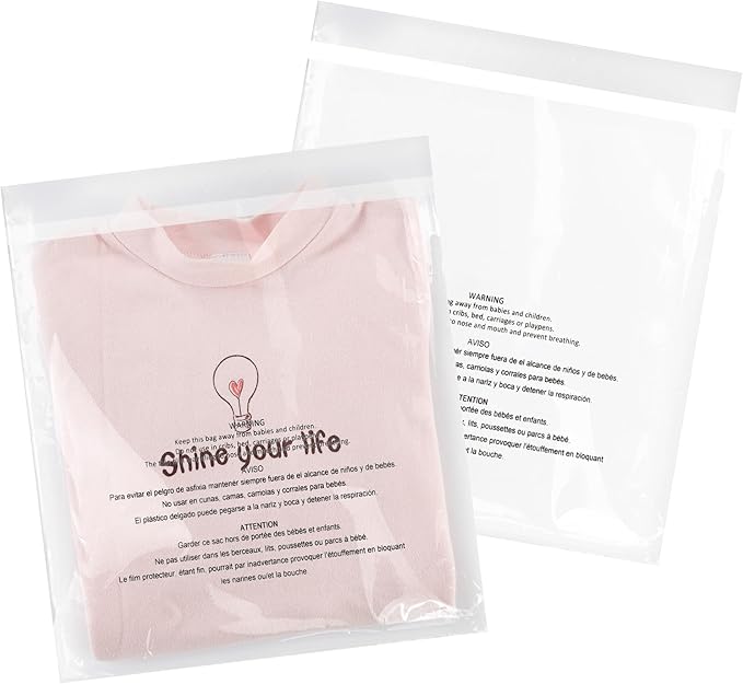 iMailer - 500 Pcs - 10" x 13" Clear Poly Bags for Clothing - Self Seal Suffocation Warning Plastic Poly Bags 1.6 Mil for Shipping, Packaging, T-Shirt - Permanent Adhesive