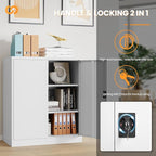 Metal Garage Storage Cabinets with Lock, 36" Tall Tool Cabinet with 2 Door and 2 Adjustable Shelves, Locking Garage Cabinets and Lockable Steel Locker for Home Office Warehouse - (White-36”H)