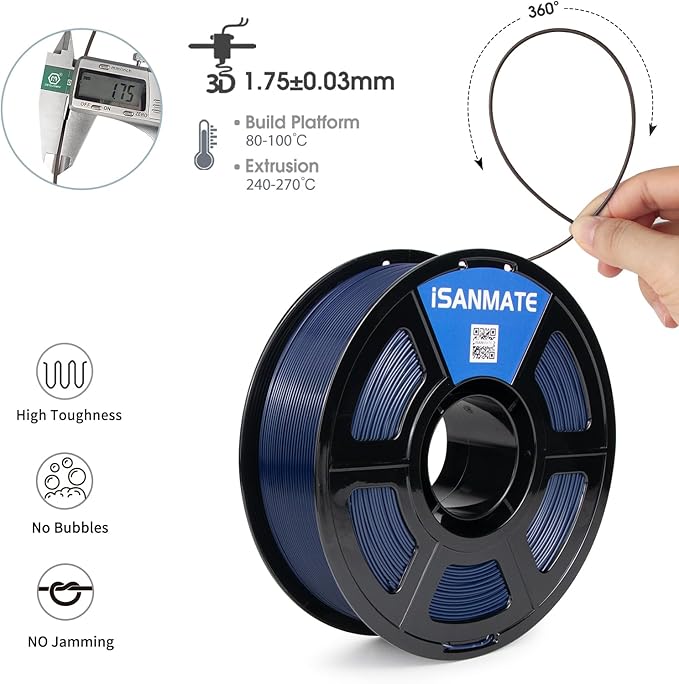 iSANMATE 3D Printer Filament ASA Navy Blue, UV & Weather Resistant ASA Filament Perfect for Outdoor Functional Parts, for Bambu Lab 3D Printers,AMS,AMSLite, 1kg Spool (2.2lbs)