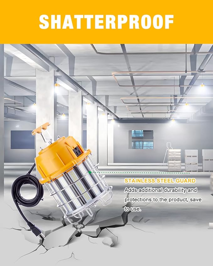 LED Temporary Work Light 150W, 5000K 18,000lm Outdoor Construction Lights Job Site Lighting 15ft Cord IP65 Dust Waterproof Hanging Lighting
