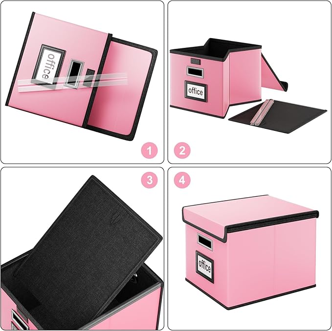 Huolewa Portable Leather File Organizer Storage Boxes, Collapsible File Folder Organizer Boxes with Lids, Document Organizer, Decorative Filing Box Cabinet for Letter/Legal File Folder Storage