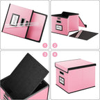 Huolewa Portable Leather File Organizer Storage Boxes, Collapsible File Folder Organizer Boxes with Lids, Document Organizer, Decorative Filing Box Cabinet for Letter/Legal File Folder Storage
