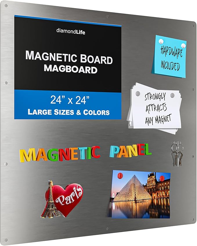 24"x24" - Magnetic Board - Memo & Vision Board for Home, Office, and Classroom - Magnet Board for Kids - Pre-drilled Mounting Screws Included