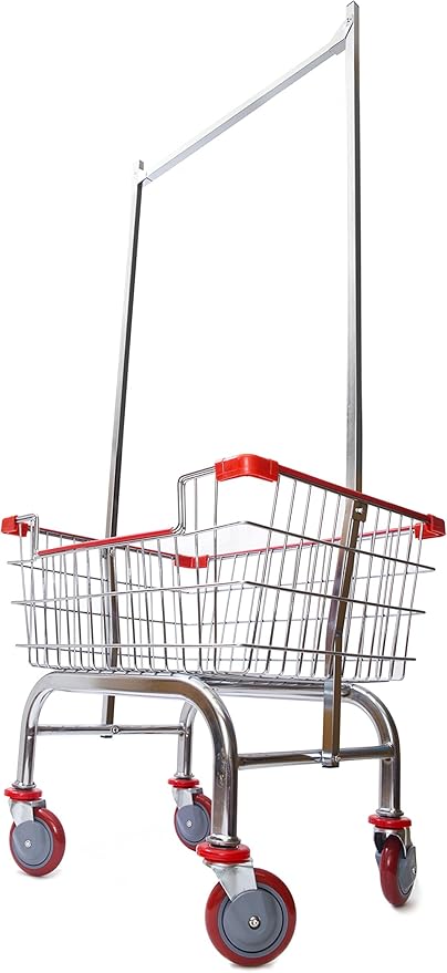 Laundry Cart Chrome Coated with Double Pole Rack, 2.5-Bu (Red or Blue Trim) (Red)