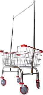 Laundry Cart Chrome Coated with Double Pole Rack, 2.5-Bu (Red or Blue Trim) (Red)