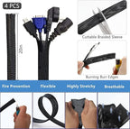 ELII 300PCS Cable Management Kit,4 Cable Sleeve 35 Cable Clips with 11Cord Holders,20 Roll Cable Organizer Straps and 200 Fastening Cable Ties,20 Cable Zip Tie Mounts for Under Desk