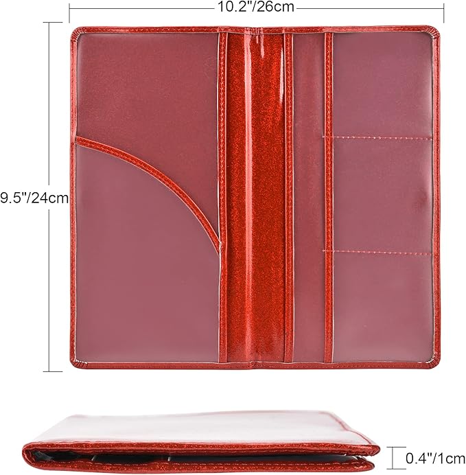 Cacturism Car Registration and Insurance Holder, Vehicle Glove Box Car Organizer Men Women Wallet Accessories Case with Magnetic Shut for Cards, Essential Document, Driver License, Bling Red