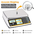 NTEP Certified Scale Price Computing, 60lb Capacity, 0.01lb Readability Rechargeable Commercial Food Produce Scale for Farmers Markets, Grocery Stores, Delis, Legal for Trade, COC #21-001