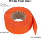 MECCANIXITY Braided Cable Sleeves Heat Shrinkable Fabric Sleeving, 1 1/4" 26ft Orange 2:1 Ratio Heat Shrinkable Cord Protector for Harness Cable, Network Cable Protection, Cable Management