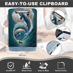 Clipboard with Storage,Heavy Duty Plastic Storage Clipboard with Low Profile Clip,Teacher Must Haves,Office Supplies,Dolphins Ocean