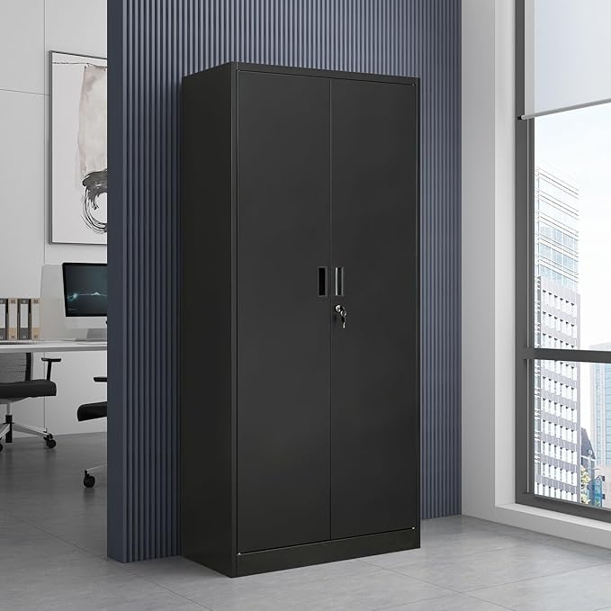 Metal Storage Cabinet, 72 Inch Tall Metal Storage Cabinet with Doors and Shelves, Pantry Cabinets for Kitchen Storage, Garage Cabinet for Living, Dining Room, Assemble Required.