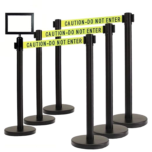 VIP Crowd Control Retractable Belt Queue Safety Stanchion Barrier Set, 36" Ht, 78" Caution Belt + Wall Bracket (6 Posts Belt+SFrame+WBracket) …