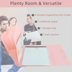 Pink Expandable File Folders with One Notebook, Expanding Receipt Organizer, Accordion Folder File Folders, Important Document Organizer, Accordion Folder for Office/School