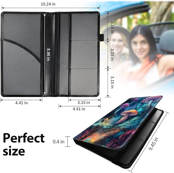 Car Registration and Insurance Holder, Leather Car Glove Box Organizer, Cool Car Accessories for ID, Driver's License Cards & Essential Document,business cards,Men&Women,Glitter Mushroom