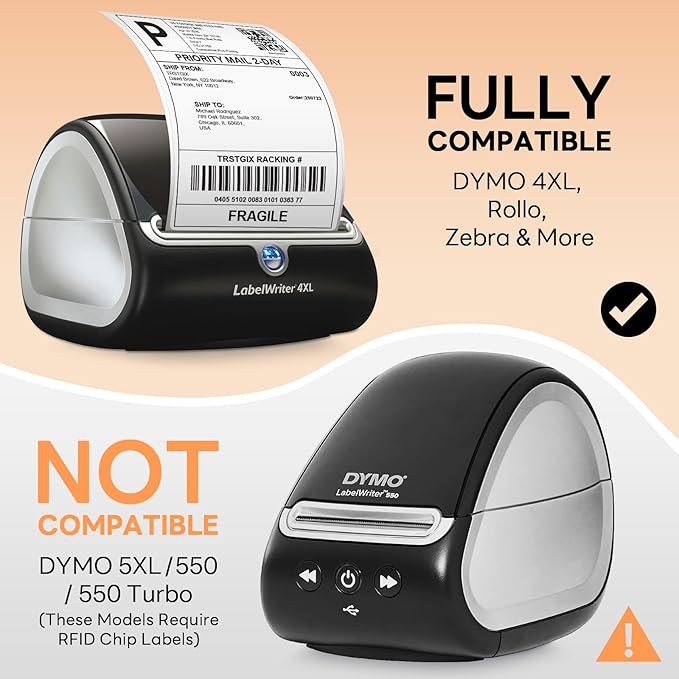 Compatible DYMO 1744907 4" x 6" Direct Thermal Shipping Labels, Strong Adhesive & Perforated, Compatible with Rollo, Zebra & More – NOT for DYMO 5XL (12 Rolls / 2640 Labels), TRSTGIX