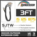 3-Outlets Extension Cord Weatherproof with Lighted End, UL Listed, 14 Gauge 3FT Black 3 Prong Heavy Duty, 14/3 SJTW 15A Power Cord
