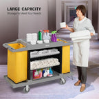 TUFFIOM Industrial Multifunctional Hotel Cart,Commercial Traditional Cleaning Janitorial Room Service Housekeeping Cart, 39" H x 58" W x 21" D,Grey